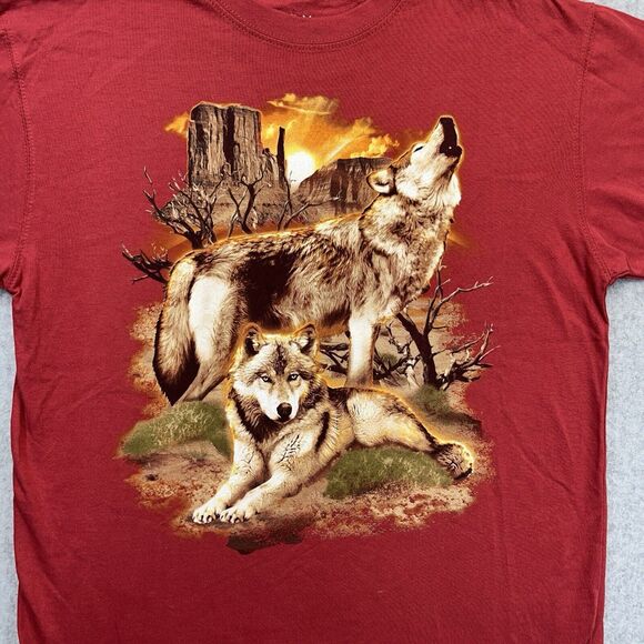 OutdoorLife Wolf Nature Graphic T-Shirt Mens Medium M Red Sunset Wasteland Tee - Picture 3 of 7